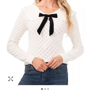 CeCe White Sweater with Velvet Bow